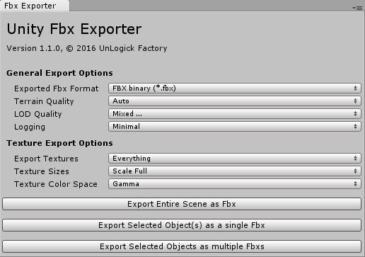 unity export section as fbx